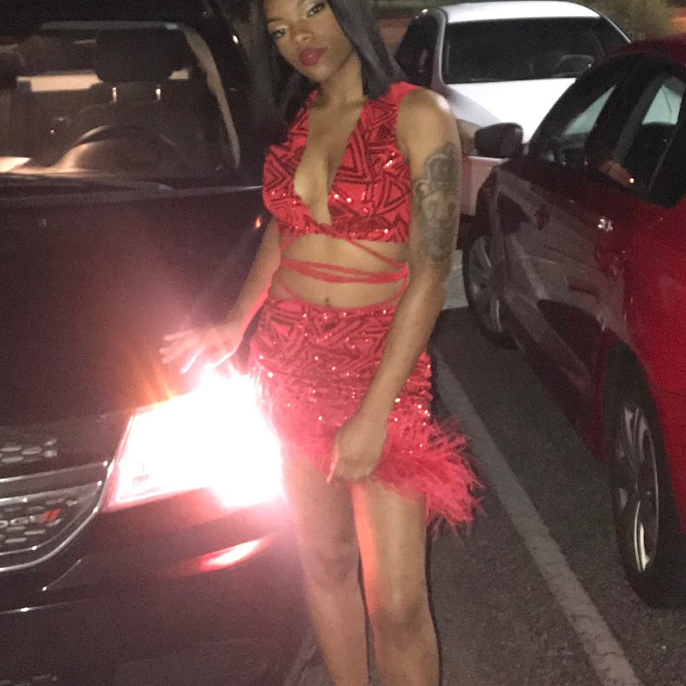 2 Piece Outfit (Red Sparkles W/ Fur)